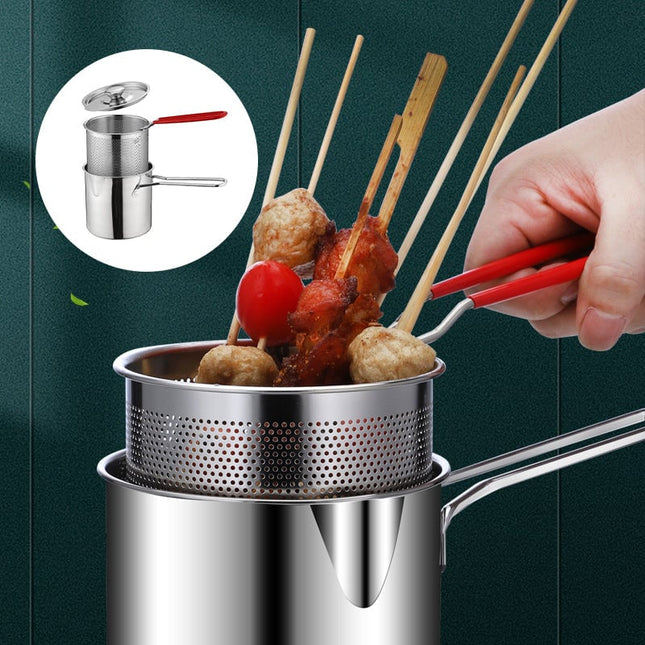 Stainless Steel Fryer with Strainer Basket, Deep Fryer Pot with Lid, Stovetop Frying Pot for French Fries and Tempura_01