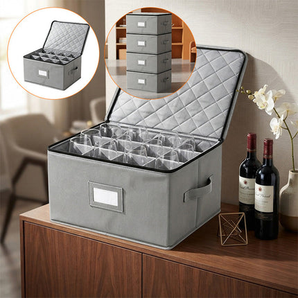 Stackable Storage Box with Dividers for Wine Glasses and Mugs, Drinkware Storage Box with Handles – image 12