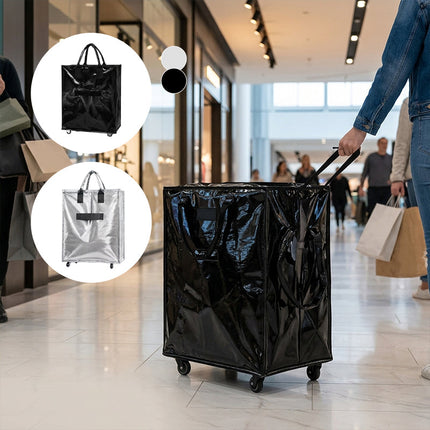 Foldable Rolling Tote Bag with Wheels, Large Tote Bag