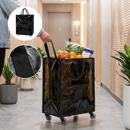 Foldable Rolling Tote Bag with Wheels, Collapsible Grocery Cart for Shopping and Travel