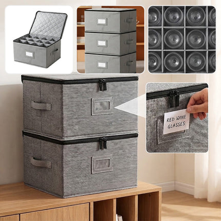 Stackable Storage Box with Dividers for Wine Glasses and Mugs, Glassware Organizer – image 13