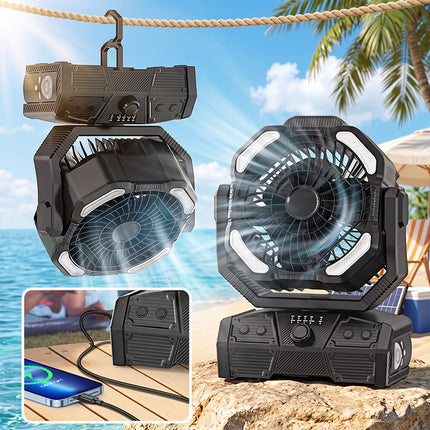Portable Fan with LED Light, Rechargeable Outdoor Fan for Camping Tent and RV