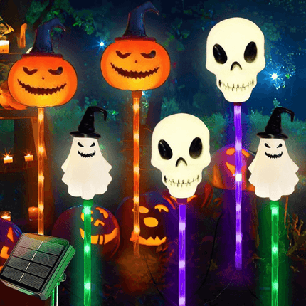 Outdoor Solar Lights for Halloween, Solar Pathway Lights with Pumpkin and Skull, Solar Yard Lights for Walkway, 6 Pack