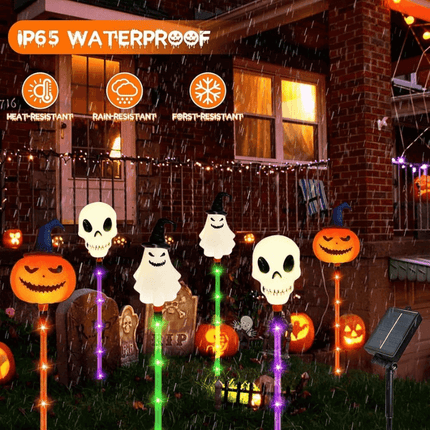 Outdoor Solar Lights for Halloween, Solar Pathway Lights with Pumpkin and Skull – image 4