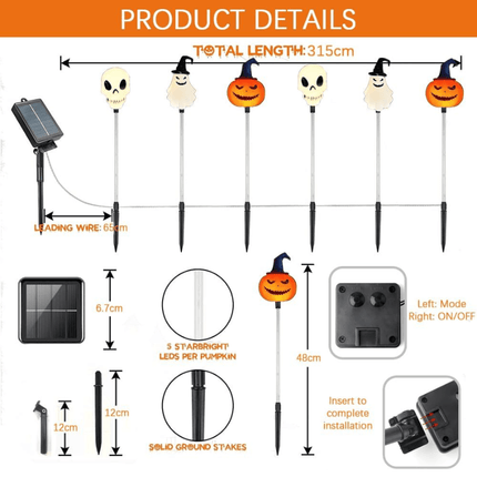 Outdoor Solar Lights for Halloween, Solar Pathway Lights with Pumpkin and Skull – image 5