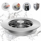 Kitchen Sink Strainer Stainless Steel, 3 in 1 Pop Up Sink Stopper and Strainer Basket, Sink Drain Stopper for US Sinks