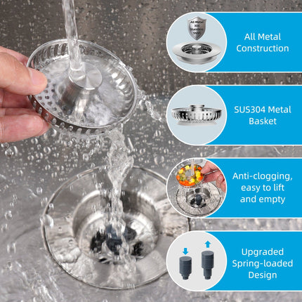 Kitchen Sink Strainer Stainless Steel, 3 in 1 Pop Up Sink Stopper and Strainer Basket – image 4