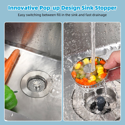 Kitchen Sink Strainer Stainless Steel, 3 in 1 Pop Up Sink Stopper and Strainer Basket