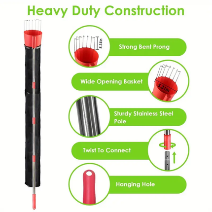 Telescoping Apple Picker Tool with Basket and Harvest Bag, Extension Pole for Tree Fruit – image 4