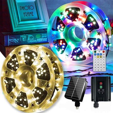Outdoor String Lights Solar Powered, 164 ft Solar Rope Lights with Remote, LED Solar Garden Lights for Patio and Fence