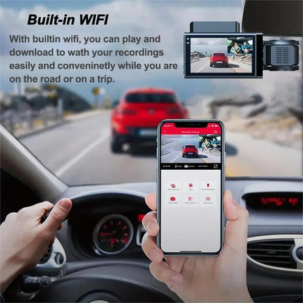 Dash Cam 3 Channel, Front and Rear Dash Cam with WiFi and Parking Mode