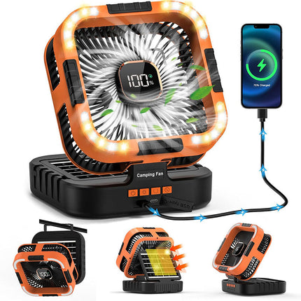 Portable Fan with LED Light, Rechargeable Battery Operated Fan with Power Bank, Solar Outdoor Cooling Fan for Camping