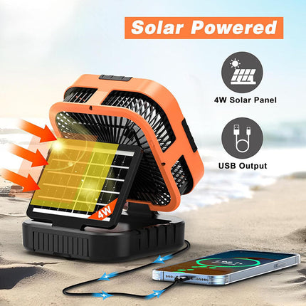 Portable Fan with LED Light, Solar Outdoor Cooling Fan for Camping