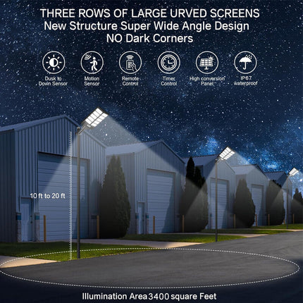 Outdoor Solar Lights with Remote, Solar Street Light Dusk to Dawn