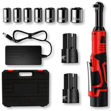 Electric Ratchet Wrench with 2 Batteries, Cordless Ratchet Wrench Set with Sockets and LED Light, Electric Socket Wrench