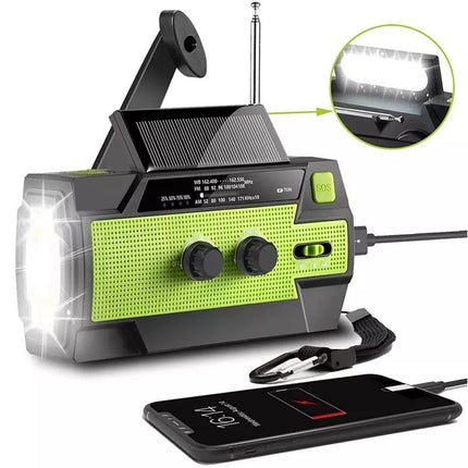 Weather Radio Emergency Solar Hand Crank, Portable AM FM Radio with Power Bank and LED Flashlight, Motion Sensor Light