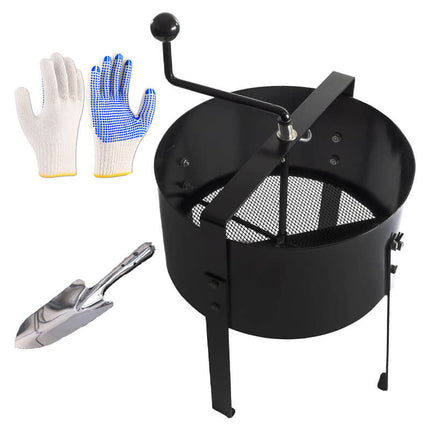 Soil Sifter Rotary Drum, Hand Crank Dirt Sifter for Compost and Sand, Garden Tool Set with Gardening Gloves and Shovel