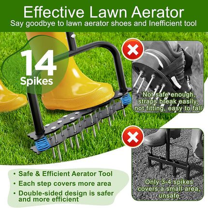 Manual Lawn Aerator Tool with 14 Spikes, Grass Aerator for Yard and Garden