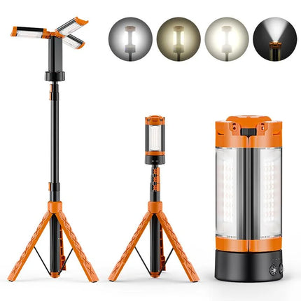 LED Work Light with Tripod Stand, Telescopic Camping Light, Rechargeable Outdoor Lantern for Camping and Emergencies