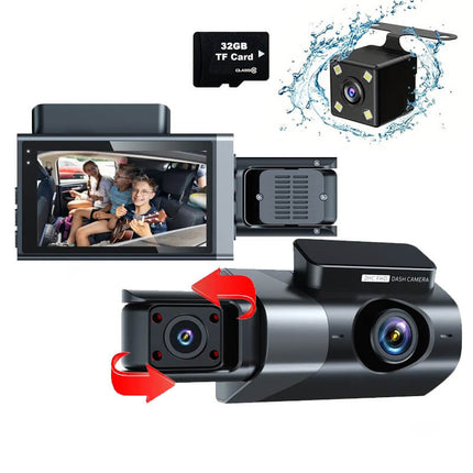 Dash Cam 3 Channel, Front and Rear Dash Cam with WiFi and Parking Mode, HD Car Camera with Night Vision and G Sensor
