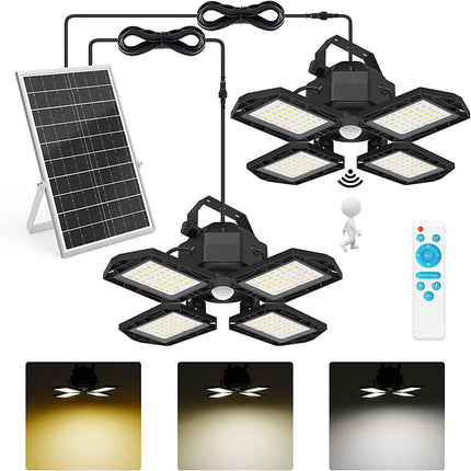 Solar Outdoor Lights for Shed, Solar Barn Light with Motion Sensor and Remote, Solar Garage Light for Chicken Coop