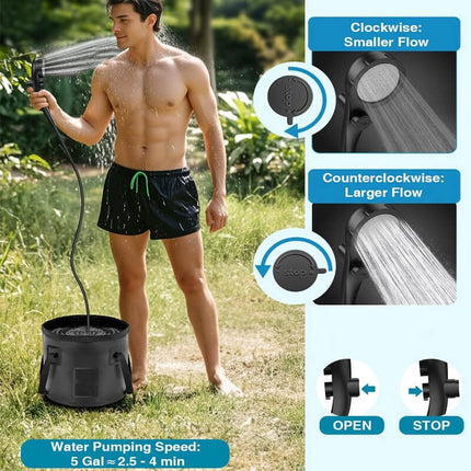 Portable Shower for Camping, Outdoor Shower Kit with 5 Gallon Foldable Bucket