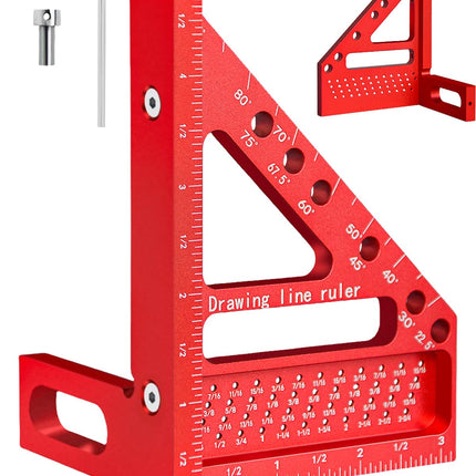 Multi Angle Carpenter Square Ruler, 3D Aluminum Triangle Ruler with Protractor, Angle Measuring Tool for Woodworking