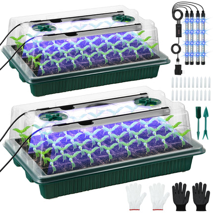 Seedling Tray with Grow Light, 2 Pack Seed Starter Tray, Full Spectrum Grow Light for Seedlings, Grow Lights for Indoor