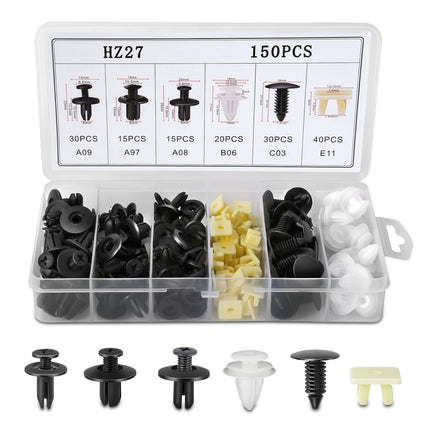 Bumper Clips 150 Pieces, Automotive Clips Kit with 6 Sizes, Car Retainer Clips, Plastic Rivets for Door Panel and Fender