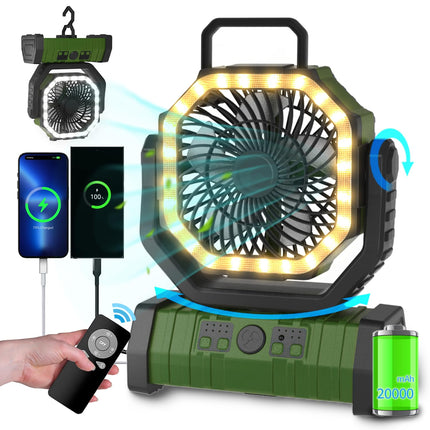 Portable Fan for Camping with LED Lantern and Remote, Rechargeable Oscillating Fan – image 10