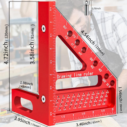 Multi Angle Carpenter Square Ruler, 3D Aluminum Triangle Ruler with Protractor