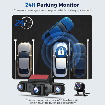Dash Cam Front and Rear, 4 Channel 360 Dash Cam with Parking Mode and Night Vision