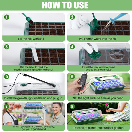 Seedling Tray with Grow Light, 2 Pack Seed Starter Tray