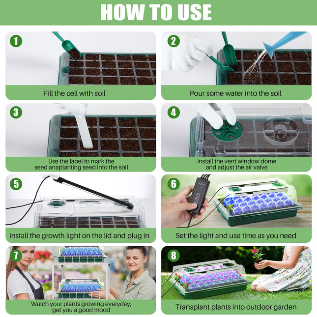 Seedling Tray with Grow Light, 2 Pack Seed Starter Tray, Full Spectrum Grow Light for Seedlings, Grow Lights for Indoor Plants_01