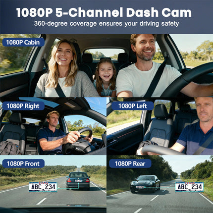 Dash Cam for Car, 5 Channel 360 Car Dash Camera with WiFi
