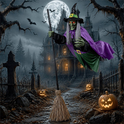 Halloween Decor Flying Witch on Broom, Halloween Yard Decor for Porch – image 8
