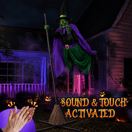 Halloween Decor Flying Witch on Broom, Halloween Outdoor Decor 11.8 ft with Sound – image 4
