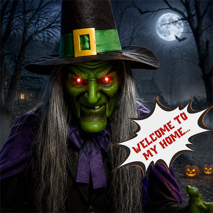 Halloween Decor Flying Witch on Broom, Halloween Outdoor Decor 11.8 ft with Sound