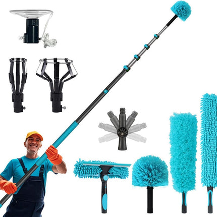 Extendable Duster for High Ceiling, 12 ft Cobweb Duster with Light Bulb Changer, Ceiling Fan Duster and Window Cleaner