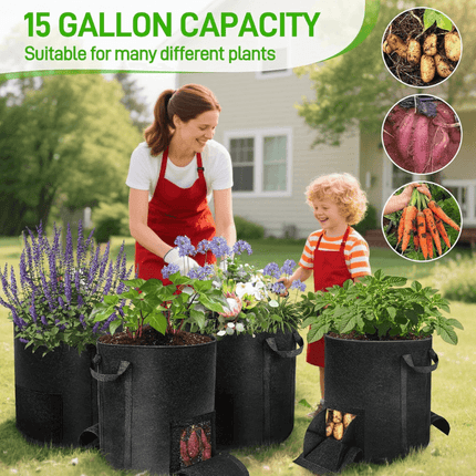 Potato Grow Bags 15 Gallon 4 Pack, Fabric Grow Bags with Harvest Window
