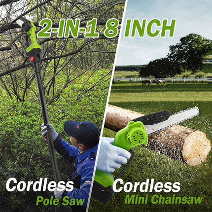 Cordless Pole Saw 2 in 1 with Adjustable Pole, Pole Chainsaw for Trees