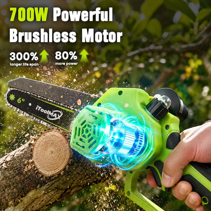 Mini Chainsaw Cordless 6 Inch and 8 Inch Brushless, Small Chainsaw with 2 Batteries and Auto Oiler