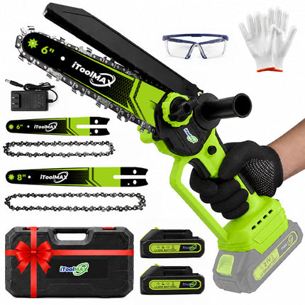 Mini Chainsaw Cordless 6 Inch and 8 Inch Brushless, Small Chainsaw with 2 Batteries and Auto Oiler, Handheld Chainsaw