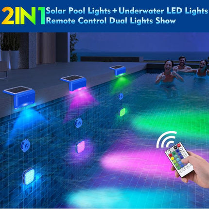 IP68 Waterproof LED Pool Lights, Solar Pool Lights 2 in 1 Underwater and Poolside with 16 Colors and Remote