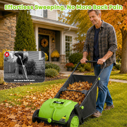 Push Lawn Sweeper 22 Inch with Large Hopper, Manual Leaf Sweeper with Adjustable Brush Height – image 6