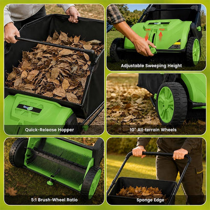 Push Lawn Sweeper 22 Inch with Large Hopper, Manual Leaf Sweeper with Adjustable Brush Height – image 12