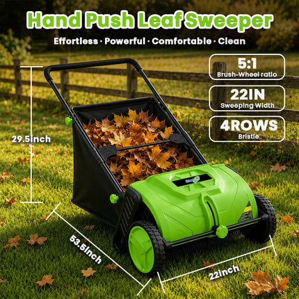 Push Lawn Sweeper 22 Inch with Large Hopper, Manual Leaf Sweeper with Adjustable Brush Height – image 10