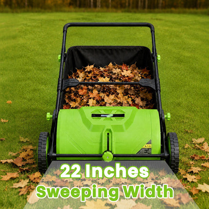 Push Lawn Sweeper 22 Inch with Large Hopper, Manual Leaf Sweeper with Adjustable Brush Height – image 4
