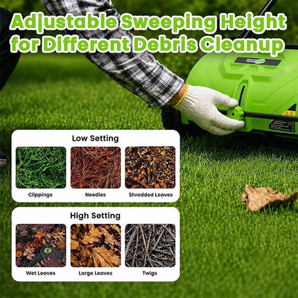 Push Lawn Sweeper 22 Inch with Large Hopper, Manual Leaf Sweeper with Adjustable Brush Height – image 8
