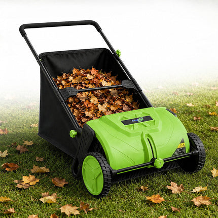 Push Lawn Sweeper 22 Inch with Large Hopper, Manual Leaf Sweeper with Adjustable Brush Height, Leaf Collector for Lawns